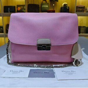 N16 Pre-Owned Christian Dior Diorling Pink Rose + Beige Leather Bag Small